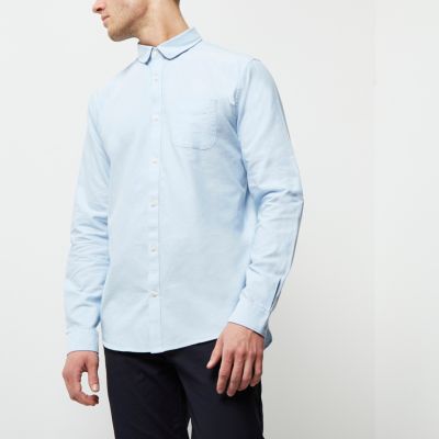 Light blue casual penny collar Oxford shirt